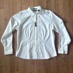 Eddie Bauer white long sleeve button up shirt with pleated front